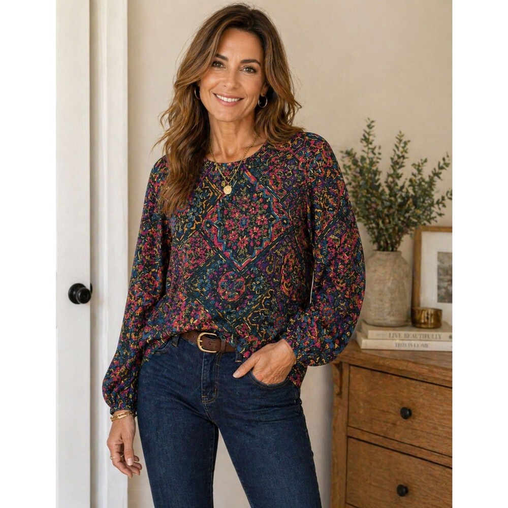 Pendleton Vintage 90s Floral Boho Blouse Womens Size 10 Jewel Tone Artsy